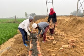 Shivdham Yojana: Work on construction of boundary wall of cremation ground and cemetery started in Uchana, Rs 9 lakh will be spent